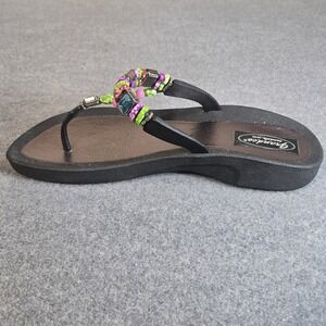 GRANDCO SANDALS RAINBOW WEDGE THONG Beach Pool THONG Black BLING GEMSTONES BEADS